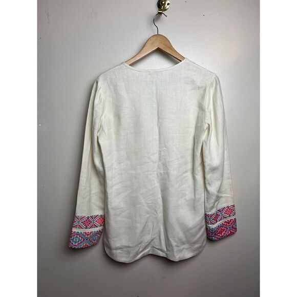 Tory Burch Cream Linen Tunic with Embroidery Accents Sz. 4 - Picture 8 of 9